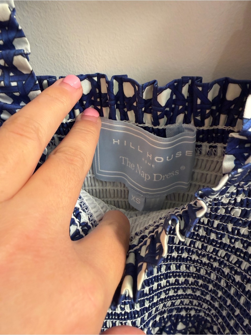 Hill House Navy Blue and White Smocked Flutter-Sleeve Sundress - Picture 4 of 5